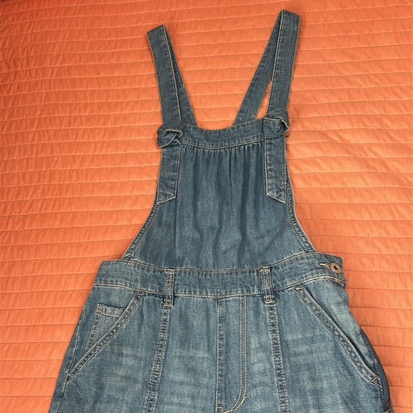 Pilcro Anthropologie Wide-Leg Cropped Tie-Front Blue Denim Overalls Size 26 - Picture 4 of 11